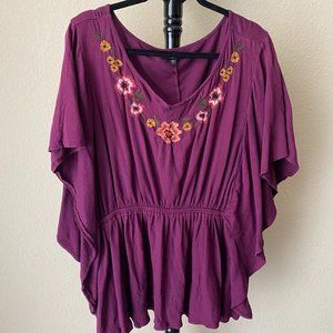 Lane Bryant, Maroon Short Sleeve Top, Size 18/20, Floral Accent